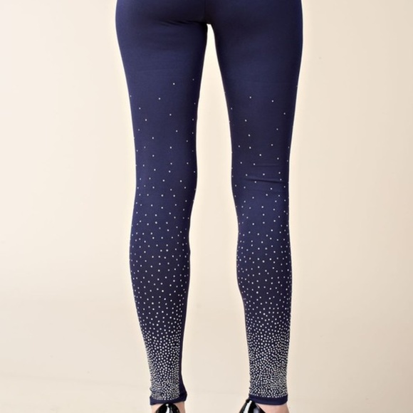 NWT VOCAL RHINESTONE LEGGINGS SLIMMING NAVY SM-3X embellished leisure yoga pants - Picture 3 of 3